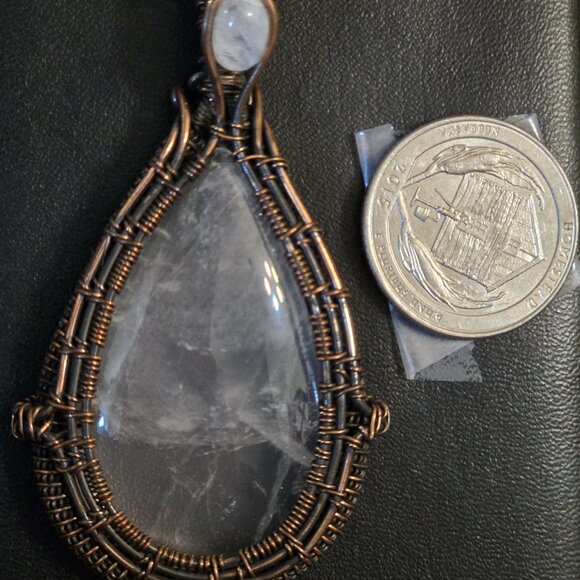 Rose Quartz Copper Wrapped Pendent - Picture 2 of 3